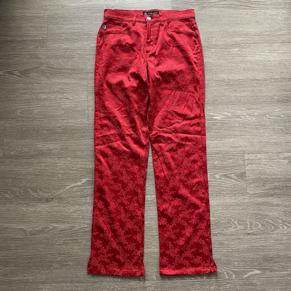 Vintage Y2K Baby Phat Floral Jacquard Pants Women's 9 Red Made in USA Streetwear